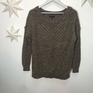 America eagle brown cable knit crew neck sweater